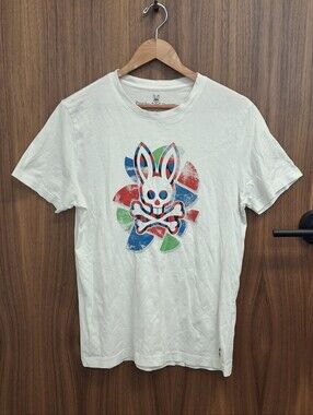 PSYCHO BUNNY White SS T-Shirt with Colorful Skull Bunny Design SZ 4 / S